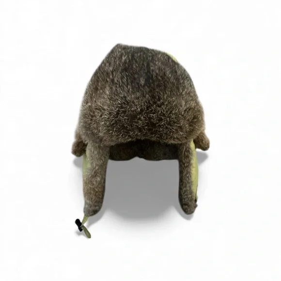 Crown Cap Green and Brown Winter Aviater Style Rabbit Fur Hat - Picture 3 of 12